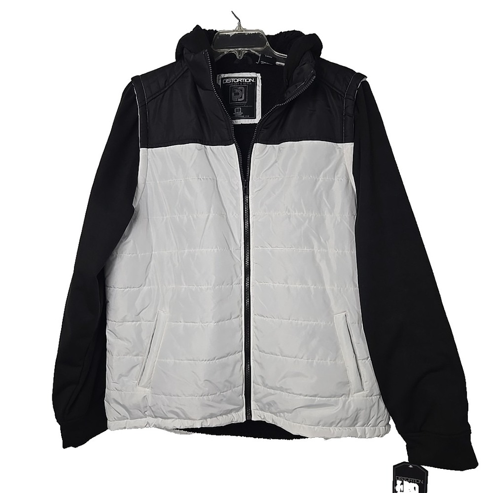 Distortion Black & White Colorblock Jacket Men's XXL 2XL Knit Sleeves, Hooded‎
